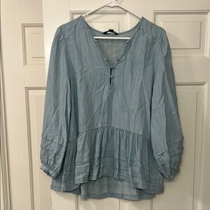 American Eagle Outfitters Light Blue denim looking  peasant style medium top